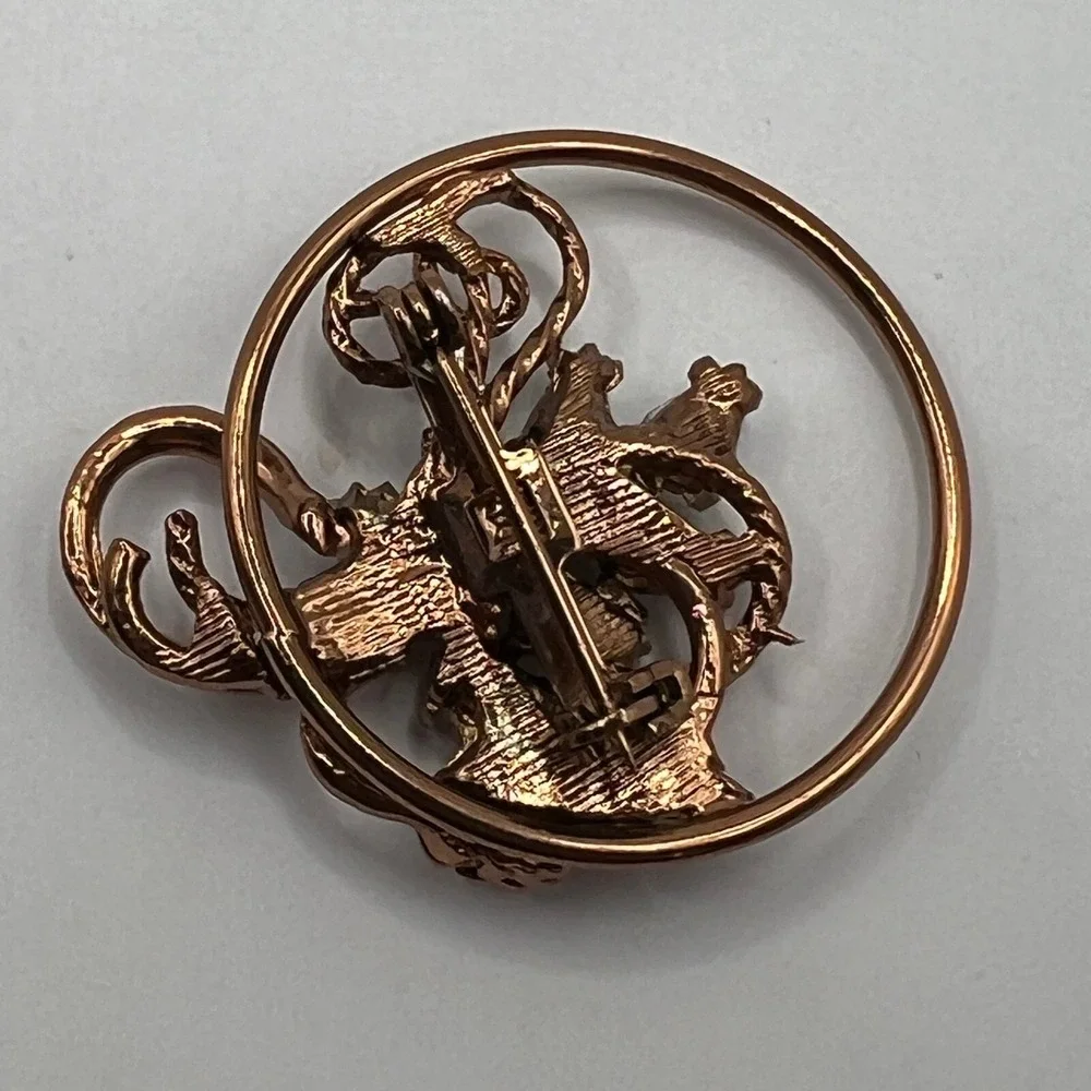 Vintage Grape Brooch Copper Tone AB Beads Aurora Borealis Round Pin